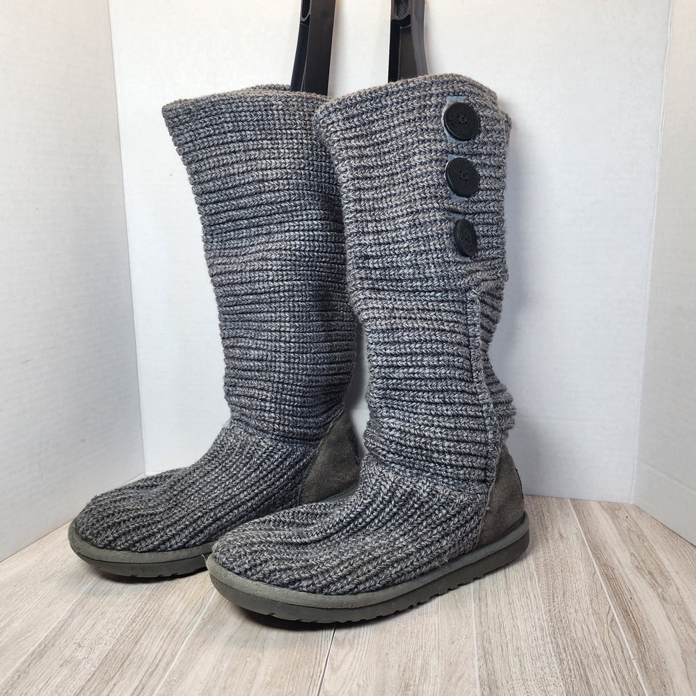 UGG Classic Cardy Gray Button-Up Sheepskin Sweater Boots #5819 size 6 - Picture 2 of 16